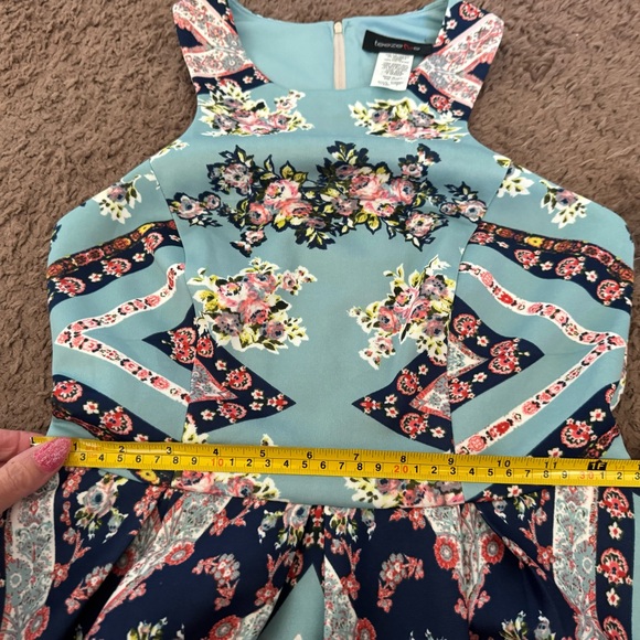 2 FOR $20 Teeze Me Juniors Blue Floral Scuba Dress Fit Flare Sleeveless 3 NEW - Picture 8 of 8